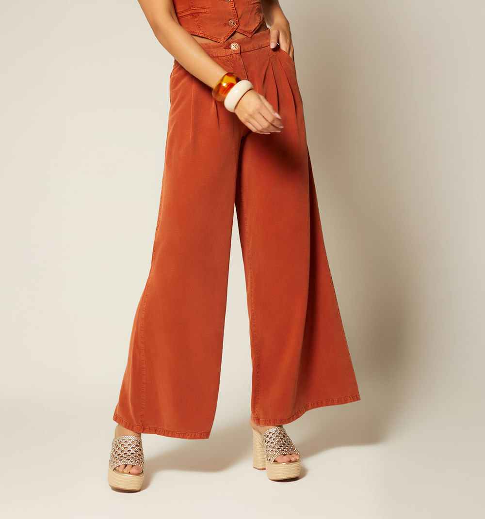 Pantalon Palazo Tiro Alto Con Prenses