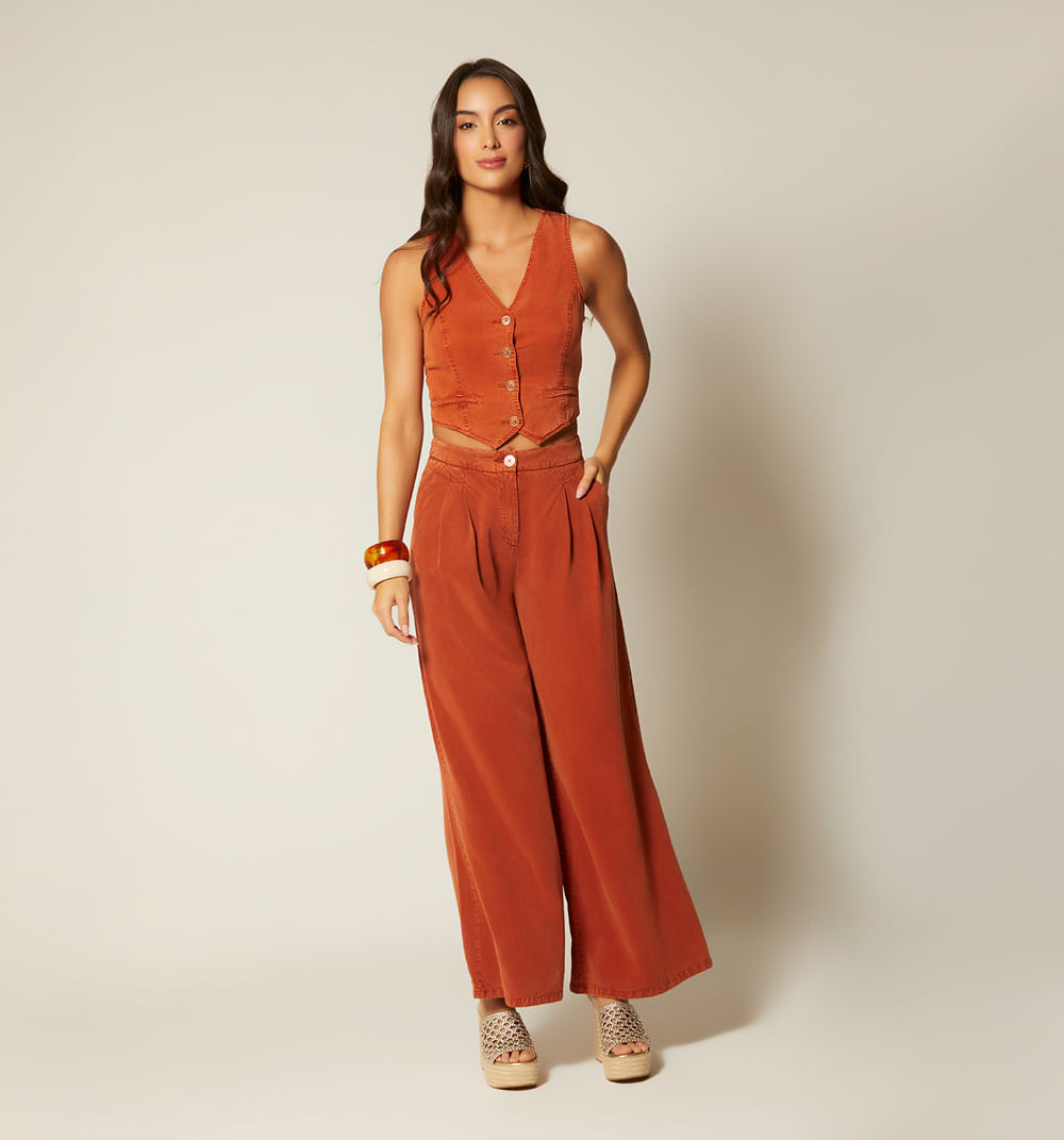 Pantalon Palazo Tiro Alto Con Prenses