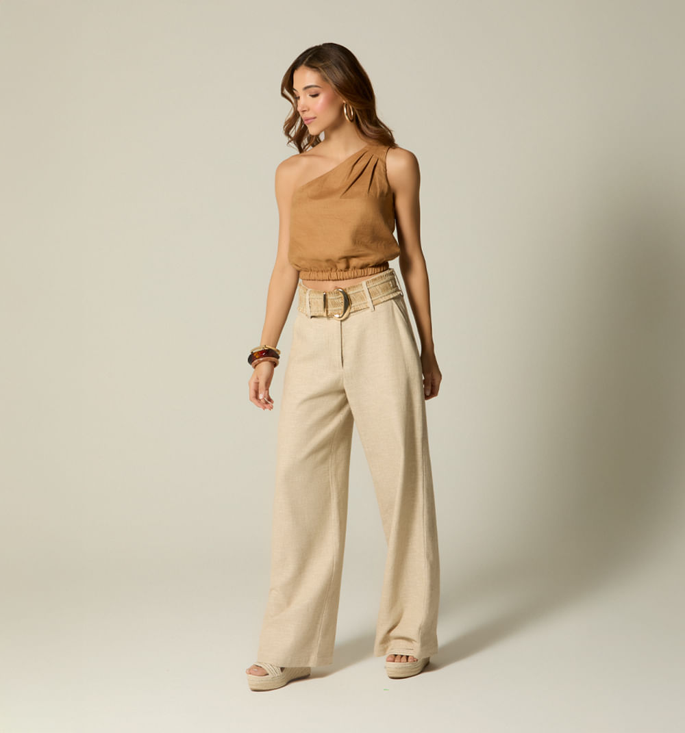 Pantalon Tiro Alto Palazo Con Correa