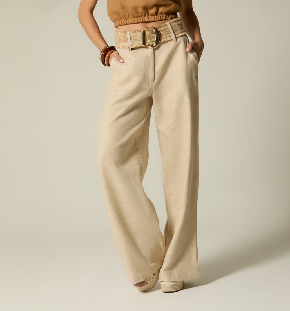 Pantalon Tiro Alto Palazo Con Correa