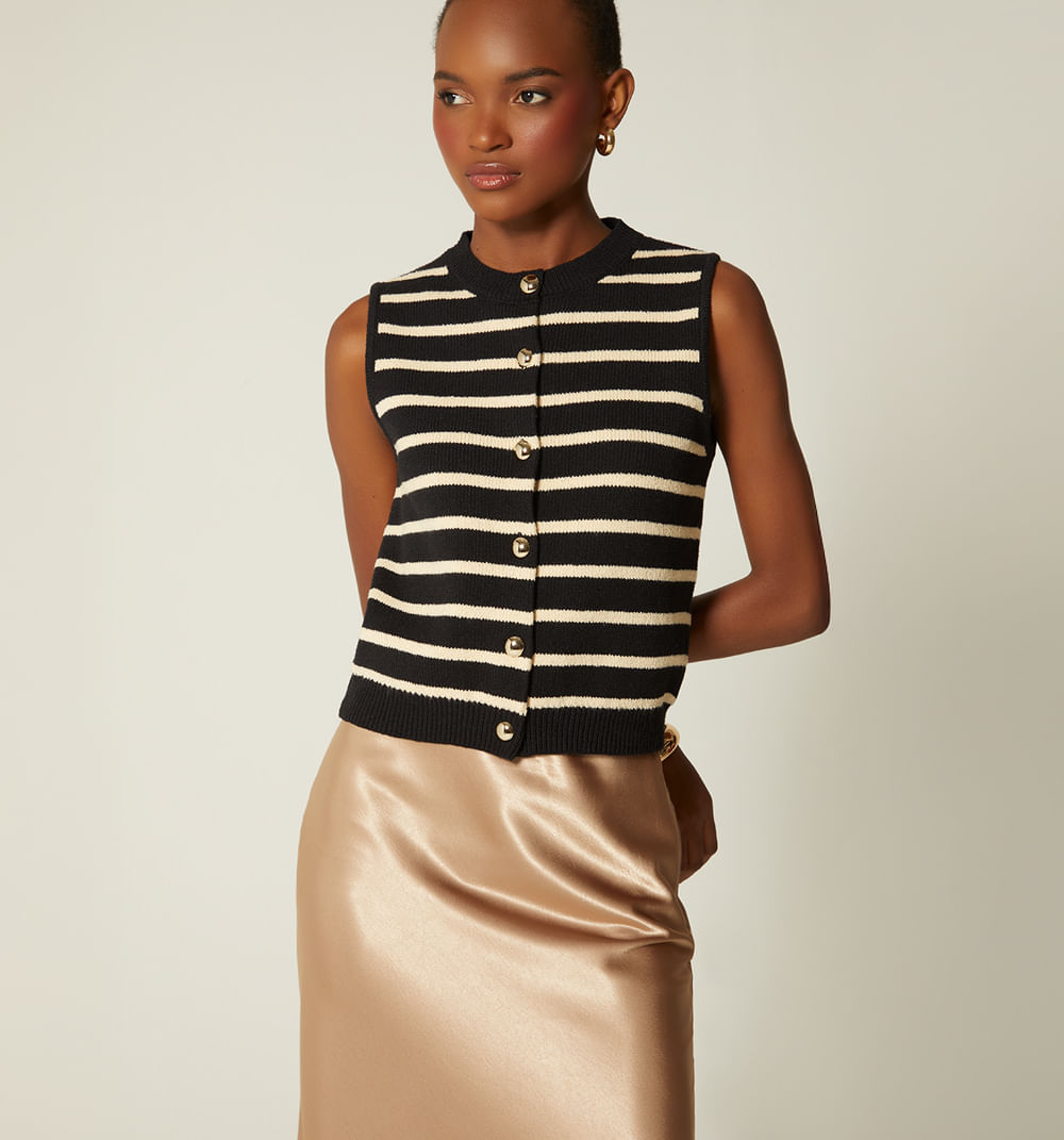 Chaleco A Rayas Con Botón Joya