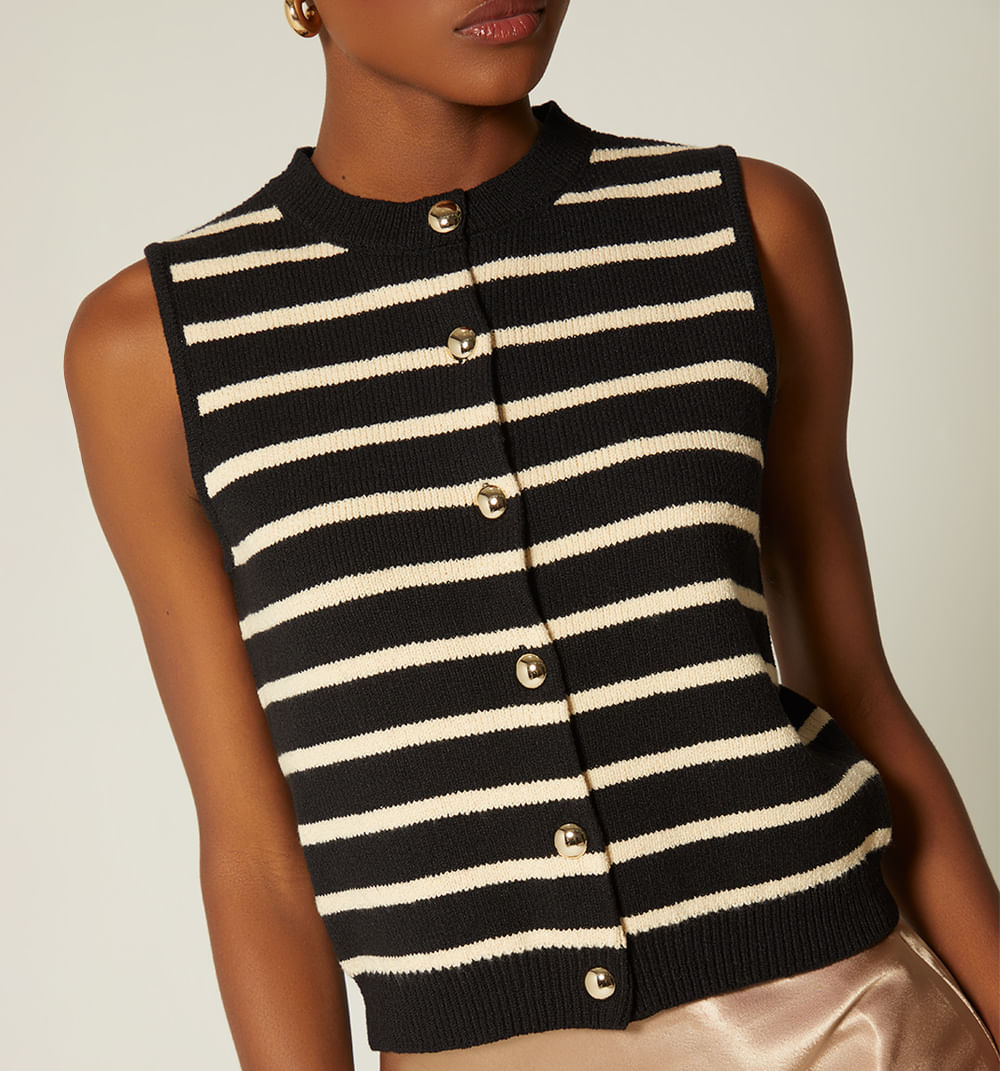 Chaleco A Rayas Con Botón Joya