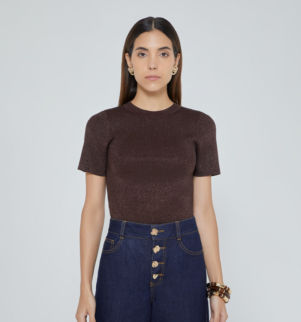 Blusa Cuello Redondo  Con Lurex