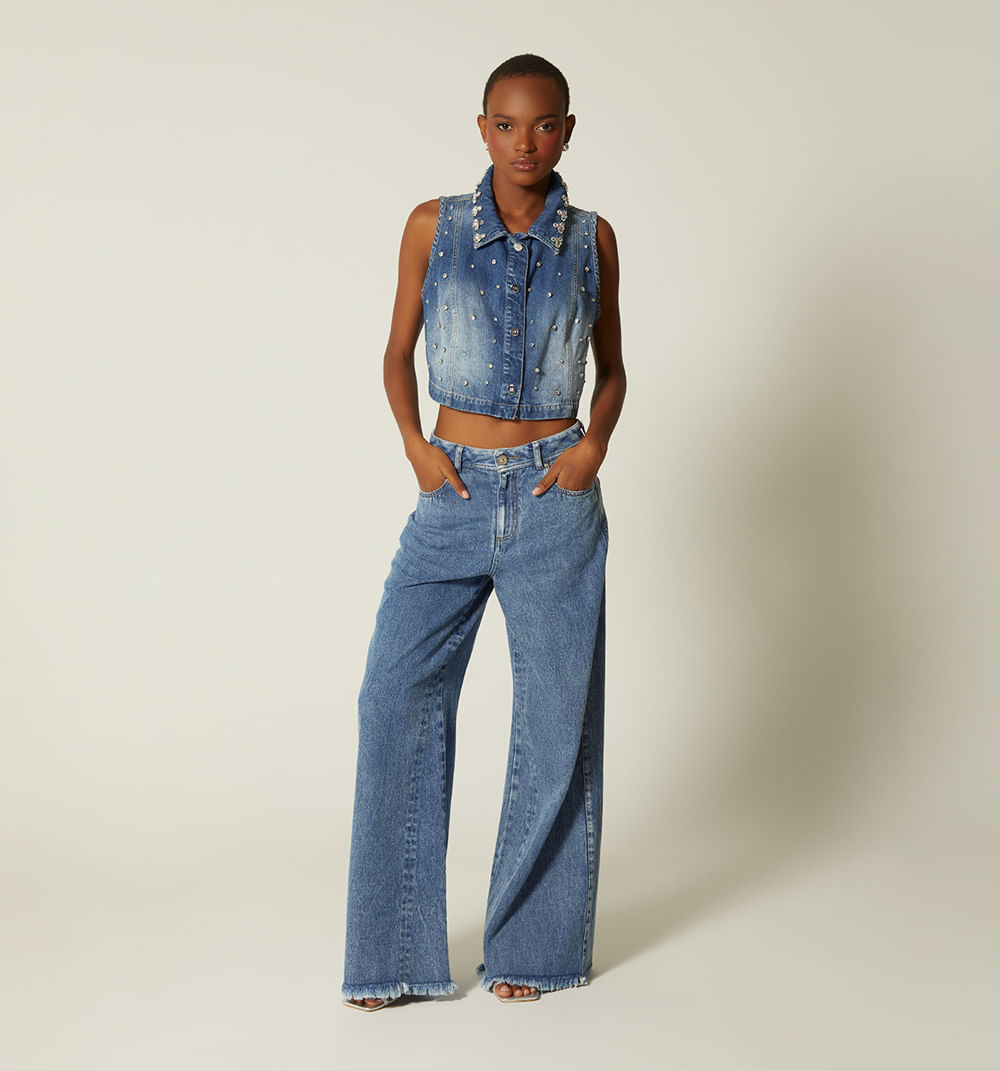 Jean Wide Leg Tiro  Alto 5 Bolsillos