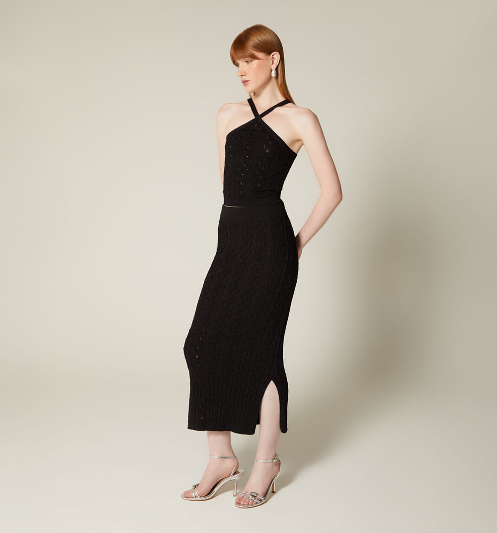 Falda Larga Tejida Con Lurex