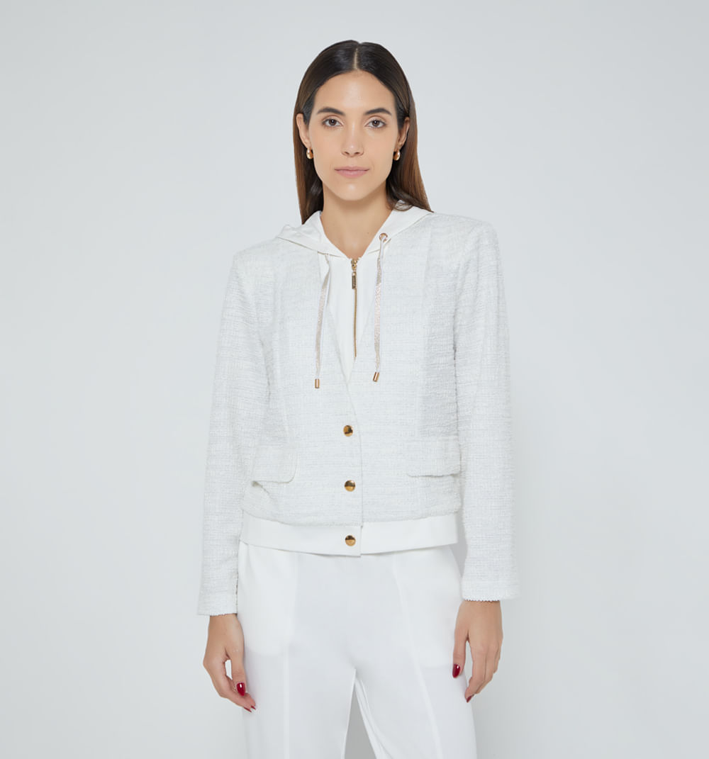 Chamarra Tweed Deportiva Con Capucha