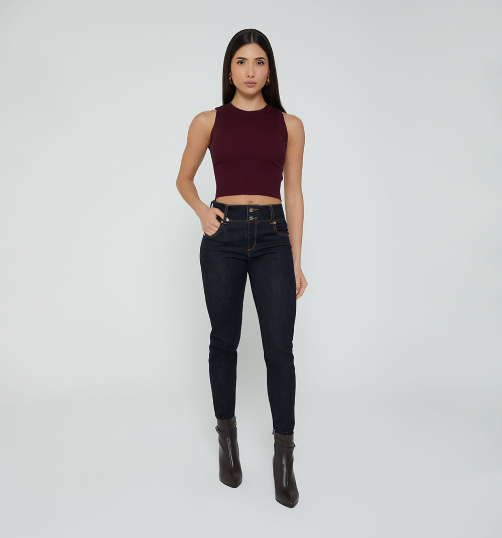 Jean Skinny Tiro Medio 5 Bolsillos