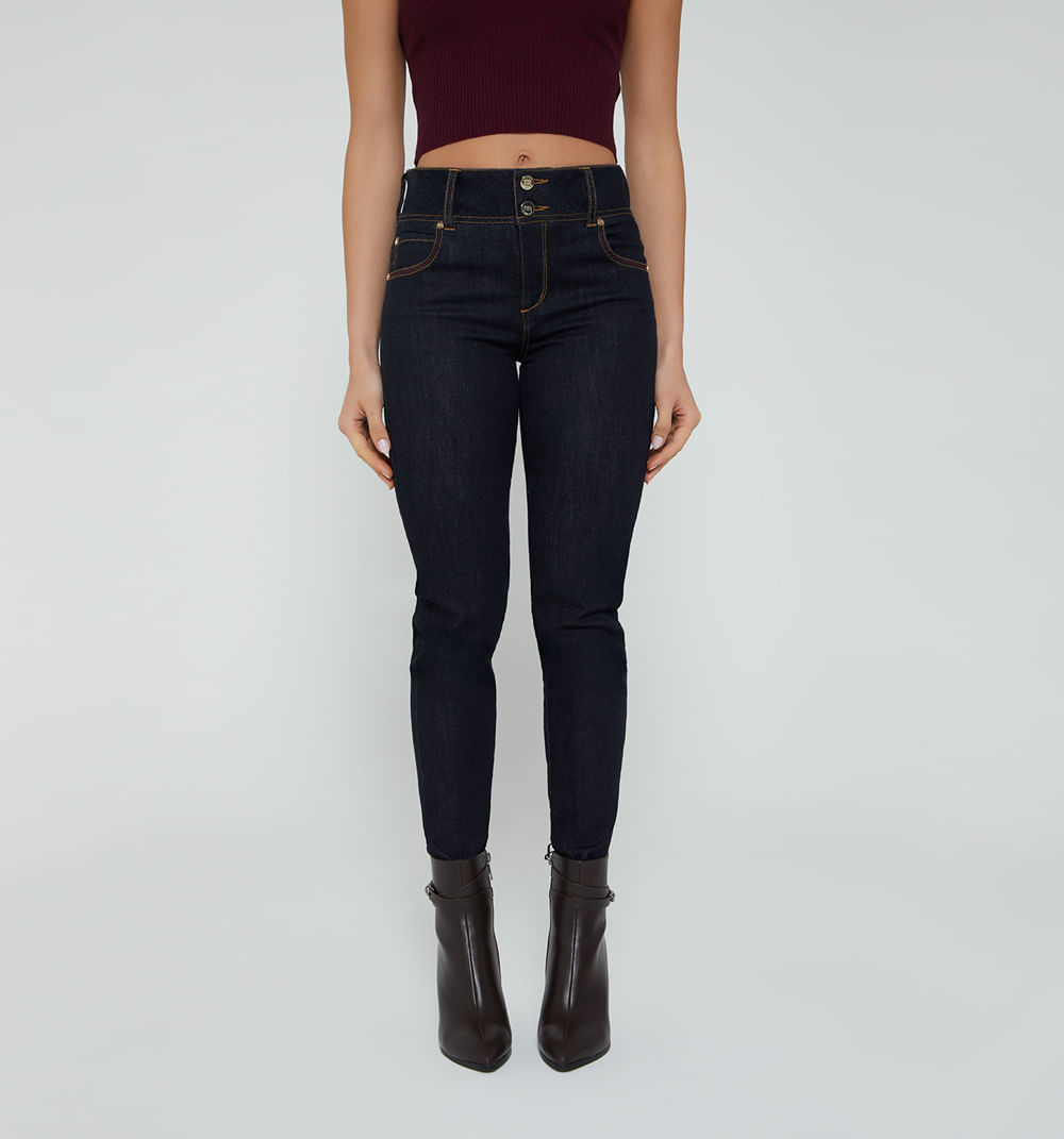 Jean Skinny Tiro Medio 5 Bolsillos