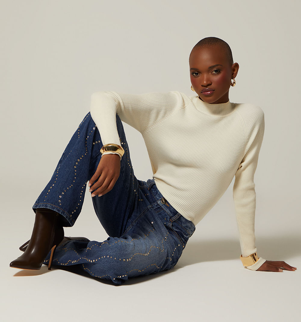 Jean Bota Recta Tiro Alto Con Cristales