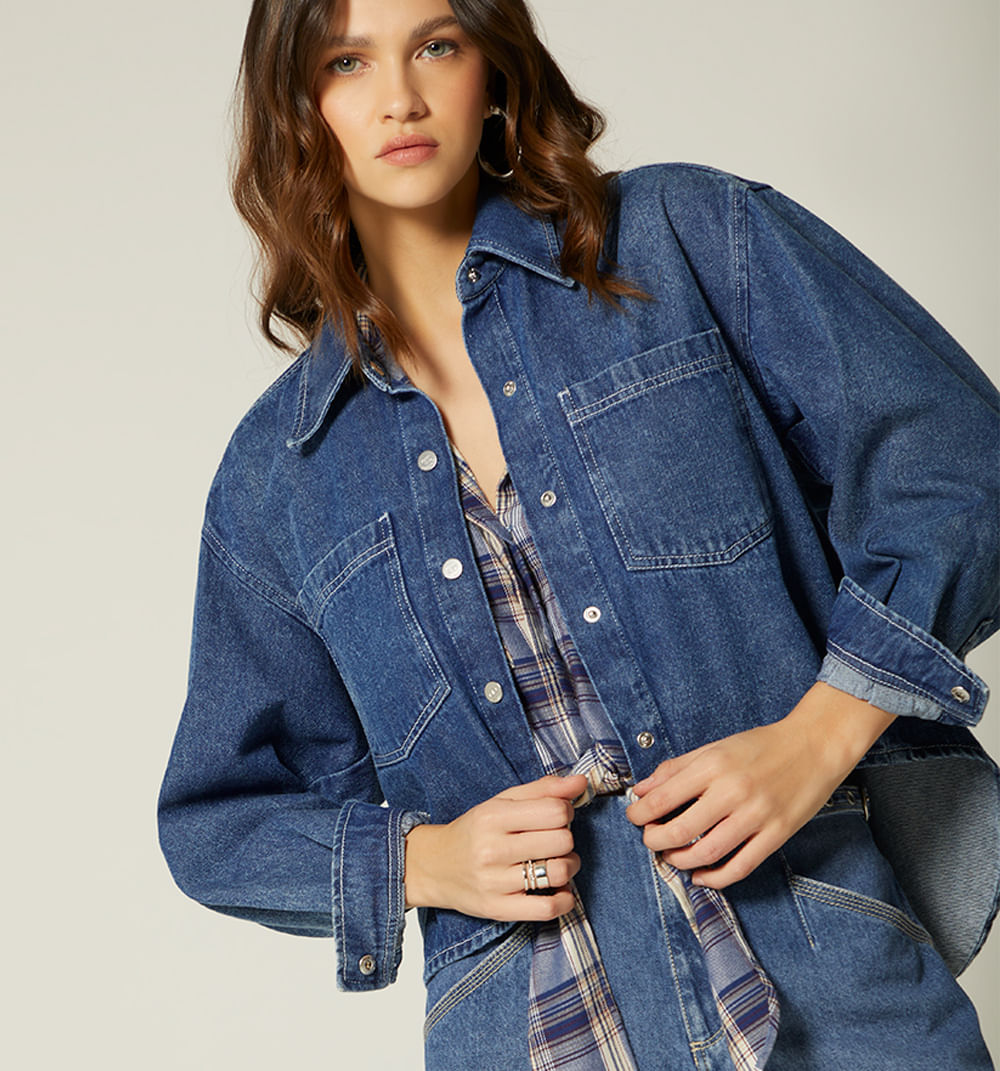 Blusa Camisera Manga Larga Con Bolsillos