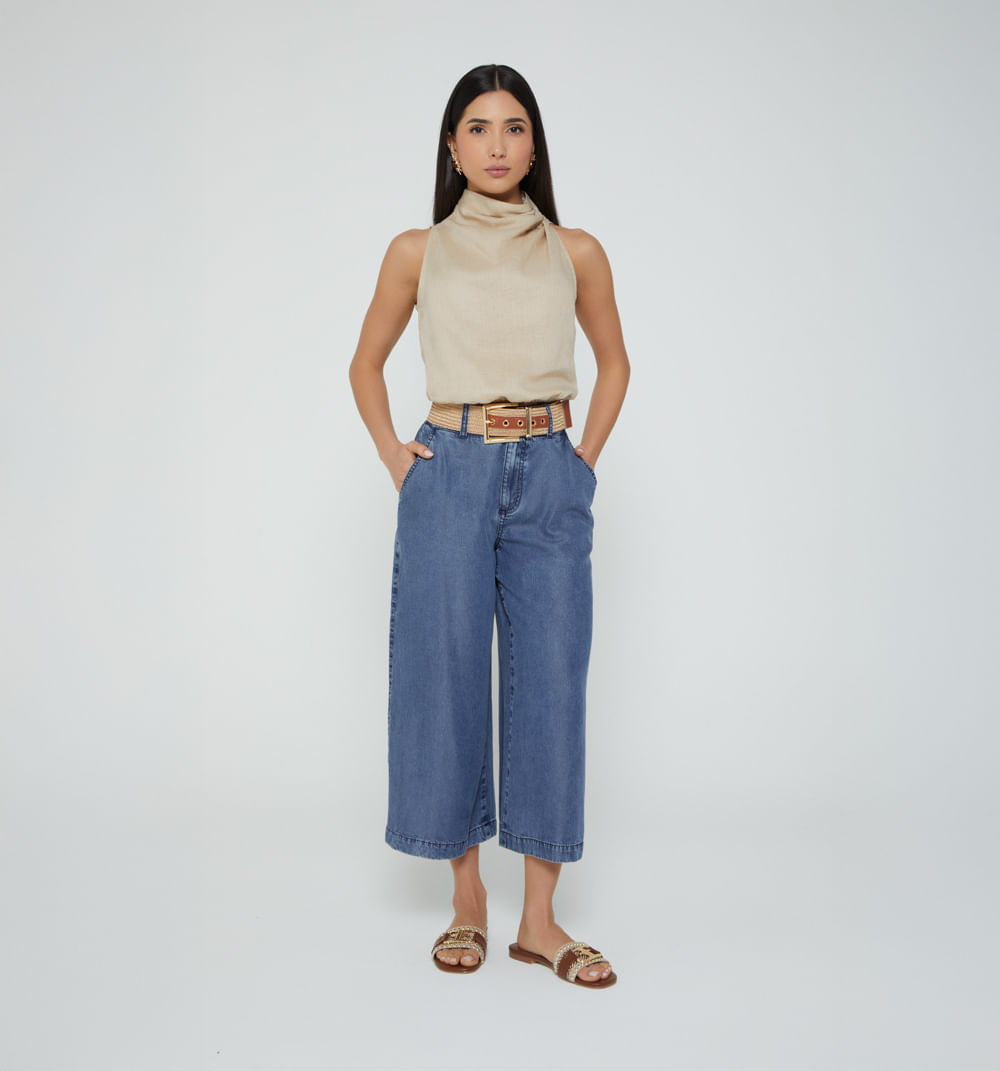 Jean Culotte Tiro Alto Con Cinturon