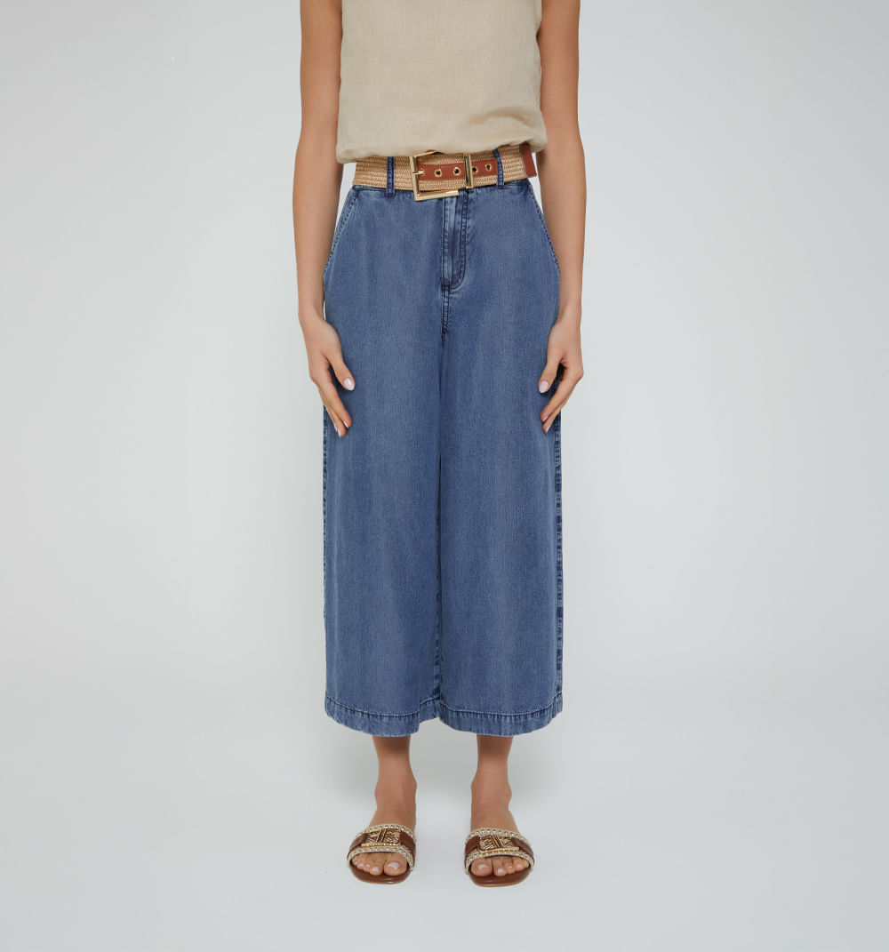 Jean Culotte Tiro Alto Con Cinturon