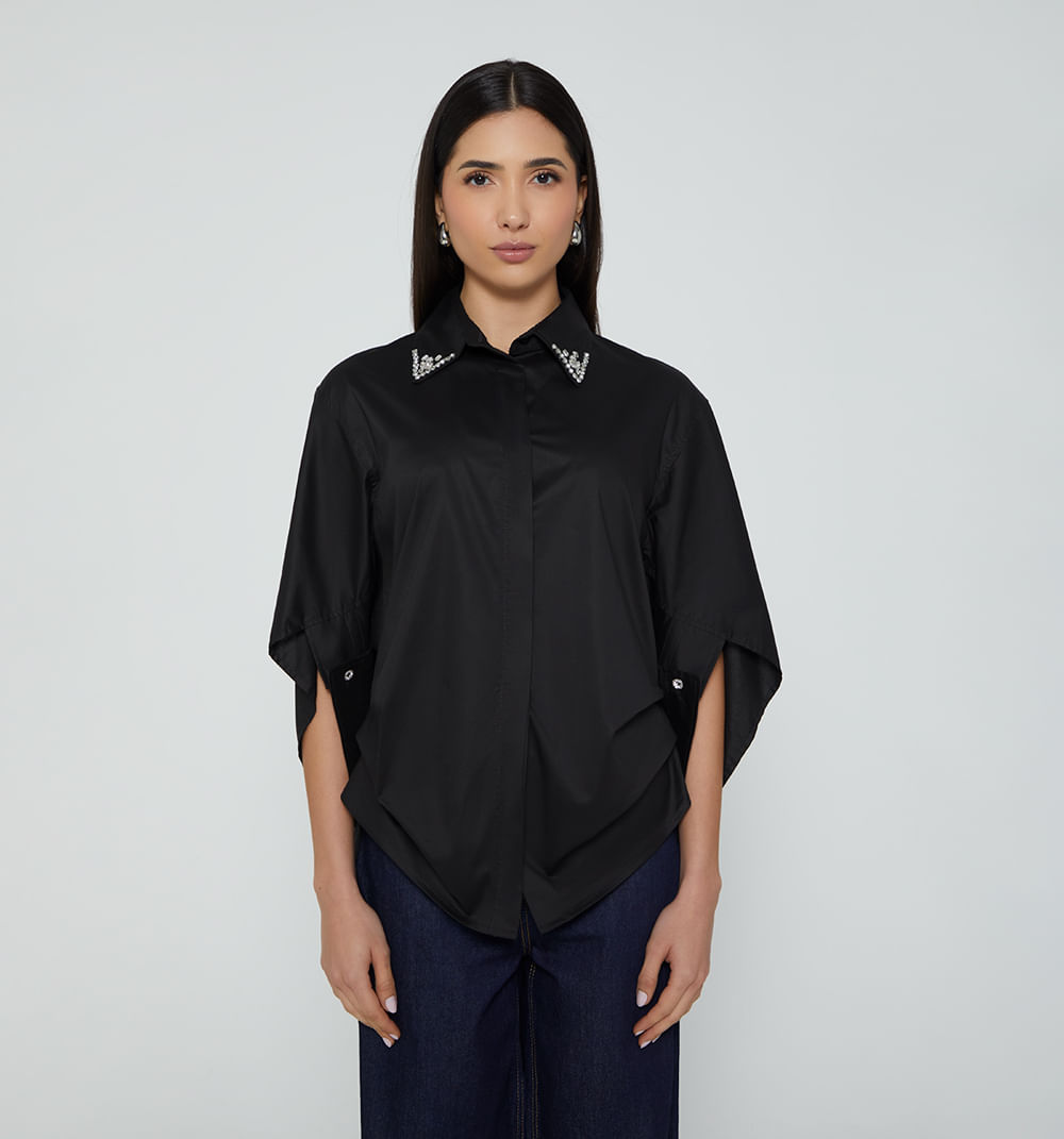 Bluson Manga 3/4 Con Aplique En Cuello