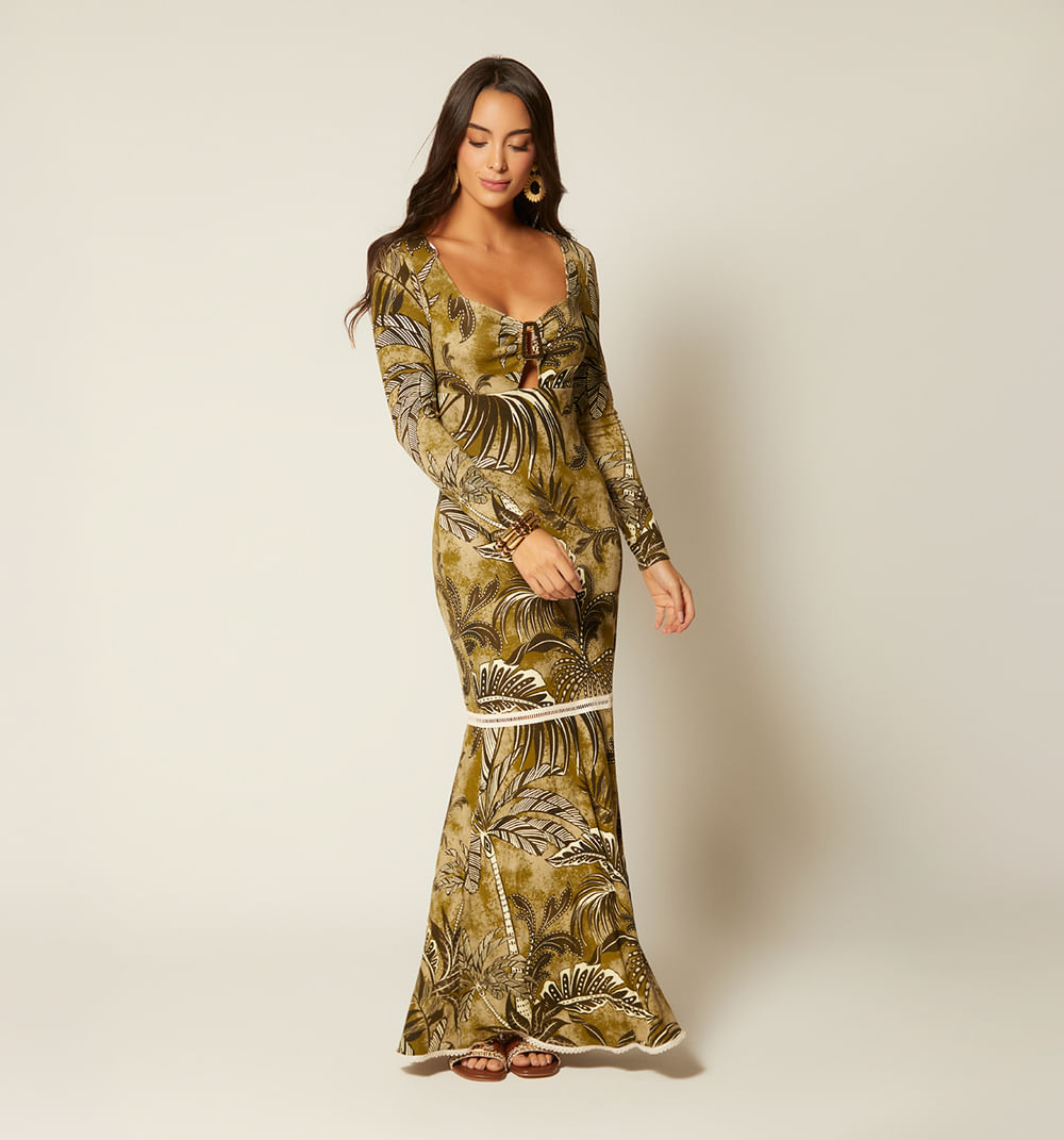 Vestido Largo Manga Larga