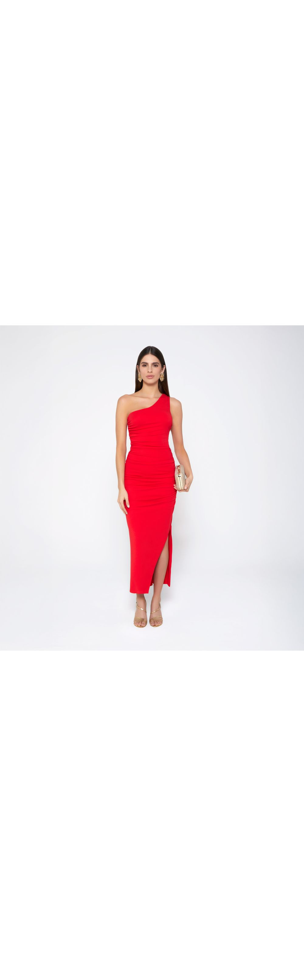 Vestido Largo Un Hombro Tira Entorchada