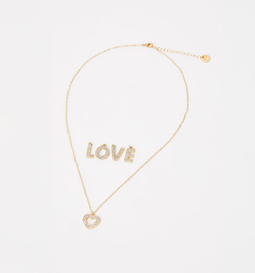 Collar Dijes Love Baño De Oro
