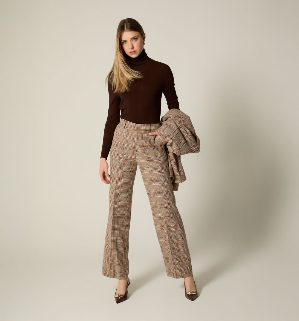 Pantalon Tiro Recto En Principe De Gales